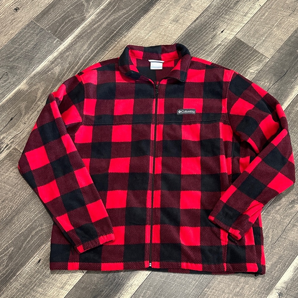 Columbia Red & Black Buffalo Plaid Fleece Jacket - Full Zip